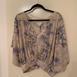 Free People Pale Pink w/Blue Floral Top